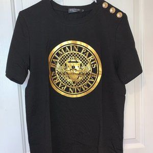 BALMAIN PARIS Gold Medallion Heraldry T-Shirt Retail $700